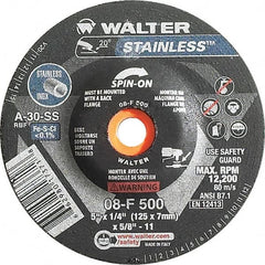 WALTER Surface Technologies - 30 Grit, 5" Wheel Diam, 1/4" Wheel Thickness, Type 27 Depressed Center Wheel - Aluminum Oxide, Resinoid Bond, 12,200 Max RPM - Benchmark Tooling