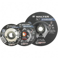 WALTER Surface Technologies - 30 Grit, 6" Wheel Diam, 1/8" Wheel Thickness, 7/8" Arbor Hole, Type 27 Depressed Center Wheel - Aluminum Oxide, Resinoid Bond, 10,200 Max RPM - Benchmark Tooling