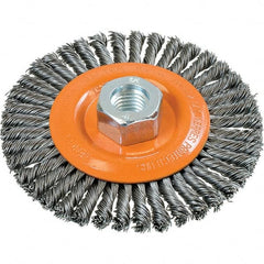 WALTER Surface Technologies - 4-1/2" OD, 5/8-11 Arbor Hole, Stringer Bead Steel Wheel Brush - 3/16" Face Width, 0.02" Filament Diam, 15,000 RPM - Benchmark Tooling