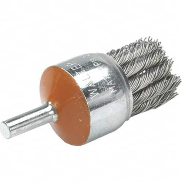 WALTER Surface Technologies - 1-1/8" Brush Diam, Knotted, End Brush - 1/4" Diam Shank, 25,000 Max RPM - Benchmark Tooling