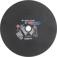 WALTER Surface Technologies - 14" 30 Grit Aluminum Oxide Cutoff Wheel - 3/32" Thick, 1" Arbor, 4,400 Max RPM, Use with Chop Saws - Benchmark Tooling