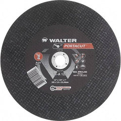 WALTER Surface Technologies - 12" 24 Grit Aluminum Oxide Cutoff Wheel - 1/8" Thick, 1" Arbor, 6,300 Max RPM, Use with Electric & Gas Powered Saws - Benchmark Tooling