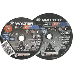 WALTER Surface Technologies - 3" 24 Grit Aluminum Oxide Cutoff Wheel - 1/8" Thick, 3/8" Arbor, 25,470 Max RPM, Use with Die Grinders - Benchmark Tooling