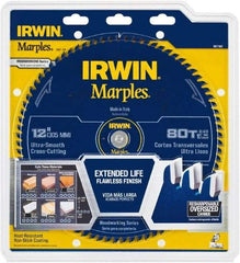 Irwin Blades - 12" Diam, 1" Arbor Hole Diam, 80 Tooth Wet & Dry Cut Saw Blade - Carbide-Tipped, Finishing Action, Standard Round Arbor - Benchmark Tooling