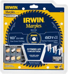 Irwin Blades - 10" Diam, 5/8" Arbor Hole Diam, 60 Tooth Wet & Dry Cut Saw Blade - Carbide-Tipped, Finishing Action, Standard Round Arbor - Benchmark Tooling