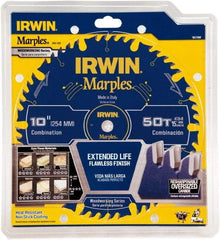 Irwin Blades - 10" Diam, 5/8" Arbor Hole Diam, 50 Tooth Wet & Dry Cut Saw Blade - Carbide-Tipped, Finishing Action, Standard Round Arbor - Benchmark Tooling