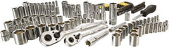 Stanley - 123 Piece 1/4" & 3/8" Drive Chrome Vanadium Finish Deep Well Socket Set - 6 Points, 5/32" to 9/16" (4mm to 19mm) Range, Inch/Metric Measurement Standard - Benchmark Tooling