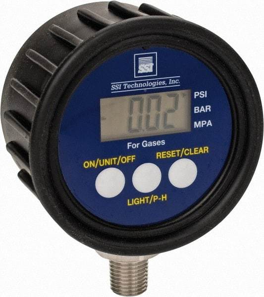 SSI Technologies - 2-1/2" Dial, 1/4 Thread, 0-3,000 Scale Range, Pressure Gauge - Lower Connection Mount, Accurate to 1% of Scale - Benchmark Tooling