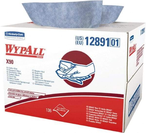 WypAll - X90 Dry Shop Towel/Industrial Wipes - Brag Box/Double Top Box, 16-3/4" x 11" Sheet Size, Blue - Benchmark Tooling