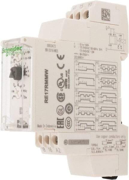 Schneider Electric - 100 hr Delay, Multiple Range SPDT Time Delay Relay - 8 Contact Amp, 12 to 240 VAC/VDC, Selector Switch - Benchmark Tooling