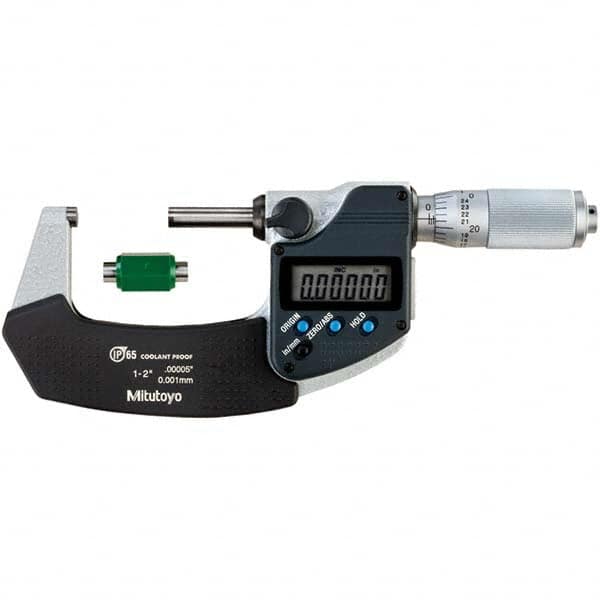 Mitutoyo - Electronic Outside Micrometers Type: Coolant-proof Minimum Measurement (Decimal Inch): 1.0000 - Benchmark Tooling