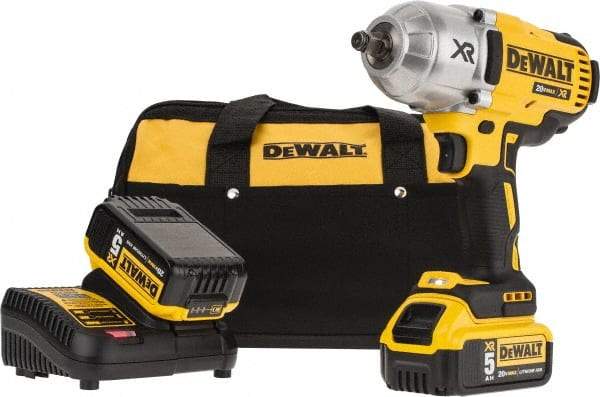 DeWALT - 1/2" Drive 20 Volt Mid-Handle Cordless Impact Wrench & Ratchet - 1,900 RPM, 0 to 2,400 BPM, 700 Ft/Lb Torque, 2 Lithium-Ion Batteries Included - Benchmark Tooling