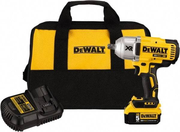 DeWALT - 1/2" Drive 20 Volt Mid-Handle Cordless Impact Wrench & Ratchet - 1,900 RPM, 0 to 2,400 BPM, 700 Ft/Lb Torque, 1 Lithium-Ion Battery Included - Benchmark Tooling