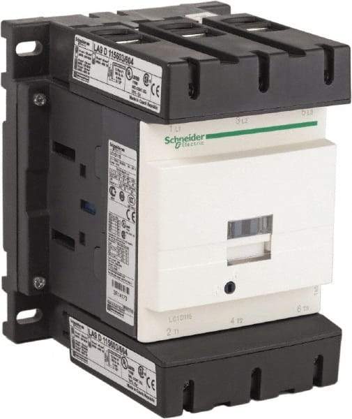 Schneider Electric - 3 Pole, 120 Coil VAC at 50/60 Hz, 115 Amp at 440 VAC, Nonreversible IEC Contactor - Bureau Veritas, CCC, CSA, CSA C22.2 No. 14, DNV, EN/IEC 60947-4-1, EN/IEC 60947-5-1, GL, GOST, LROS, RINA, RoHS Compliant, UL 508, UL Listed - Benchmark Tooling