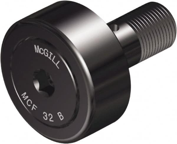 McGill - 90mm Roller Diam x 35mm Width, 30mm Stud Diam x 63mm Length, Crowned Sealed Stud Cam Follower with Hex - Steel, 32mm Thread Length, M30x1.5 Thread, 100mm OAL, 14,420 Lb Dynamic Cap, 22,999 Lb Static Cap - Benchmark Tooling