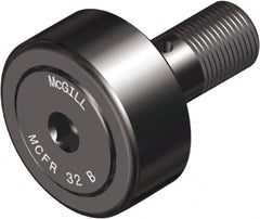 McGill - 85mm Roller Diam x 35mm Width, 30mm Stud Diam x 63mm Length, Crowned Sealed Stud Cam Follower with Hex - Steel, 32mm Thread Length, M30x1.5 Thread, 100mm OAL, 10,495 Lb Dynamic Cap, 19,694 Lb Static Cap - Benchmark Tooling