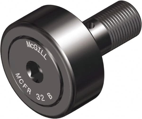 McGill - 26mm Roller Diam x 12mm Width, 10mm Stud Diam x 23mm Length, Crowned Sealed Stud Cam Follower with Hex - Steel, 12mm Thread Length, M10x1 Thread, 36mm OAL, 1,169 Lb Dynamic Cap, 1,360 Lb Static Cap - Benchmark Tooling