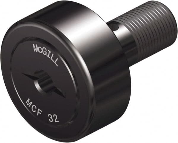 McGill - 40mm Roller Diam x 20mm Width, 18mm Stud Diam x 37mm Length, Crowned Stud Cam Follower - Steel, 19mm Thread Length, M18x1.5 Thread, 58mm OAL, 4,366 Lb Dynamic Cap, 7,239 Lb Static Cap - Benchmark Tooling