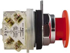 Schneider Electric - 30mm Mount Hole, Extended Mushroom Head, Pushbutton Switch with Contact Block - Round, Red Pushbutton, Maintained (MA) - Benchmark Tooling