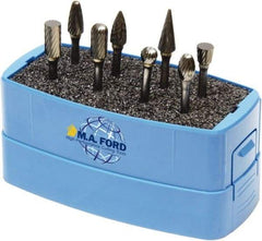 M.A. Ford - 8 Piece, 3mm Shank Burr Set - Solid Carbide, Multiple Head Shapes, 3° Included Angle - Benchmark Tooling