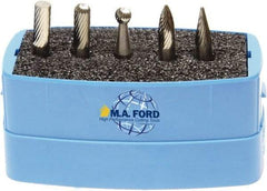 M.A. Ford - 5 Piece, 6mm Shank Burr Set - Solid Carbide, Multiple Head Shapes, 6° Included Angle - Benchmark Tooling