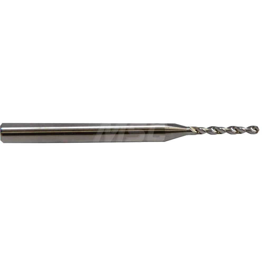 Micro Drill Bit: 0.0157″ Dia, 130 °, Solid Carbide Bright/Uncoated, RH Cut, Spiral Flute, Straight-Cylindrical Shank, Series 302