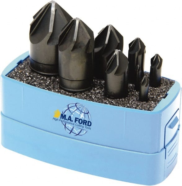 M.A. Ford - 8 Piece, 1/8 to 1" Head Diam, 120° Included Angle, Single End Countersink Set - Benchmark Tooling