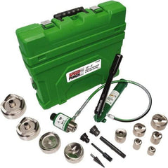 Greenlee - 18 Piece, 0.885 to 4.544" Punch Hole Diam, Power Knockout Set - Round Punch, 10 Gage Mild Steel - Benchmark Tooling