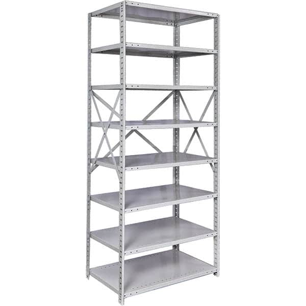 Hallowell - 8 Shelf Starter Medium-Duty Open Steel Shelving - 375 Lb Capacity, 48" Wide x 87" High x 12" Deep, Platinum - Benchmark Tooling