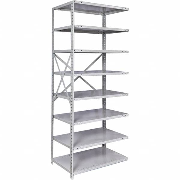 Hallowell - 8 Shelf Add-On Medium-Duty Open Steel Shelving - 500 Lb Capacity, 36" Wide x 87" High x 18" Deep, Platinum - Benchmark Tooling