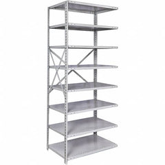 Hallowell - 8 Shelf Add-On Medium-Duty Open Steel Shelving - 375 Lb Capacity, 48" Wide x 87" High x 12" Deep, Platinum - Benchmark Tooling