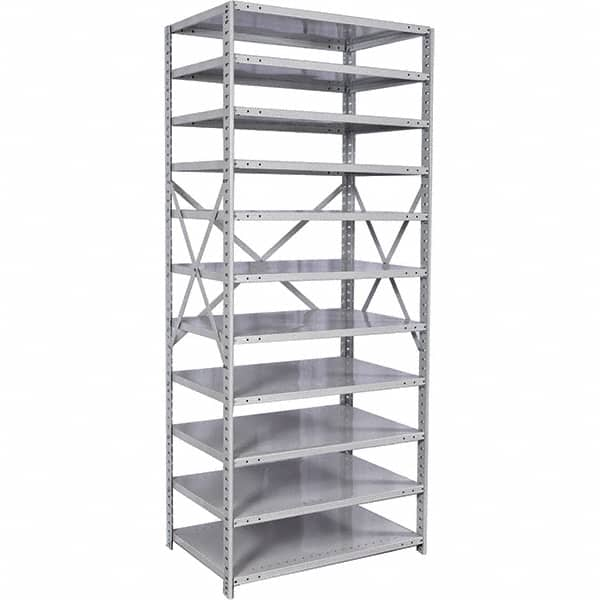 Hallowell - 11 Shelf Starter Medium-Duty Open Steel Shelving - 500 Lb Capacity, 36" Wide x 87" High x 18" Deep, Platinum - Benchmark Tooling