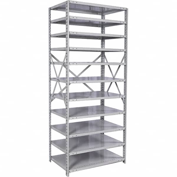 Hallowell - 11 Shelf Starter Medium-Duty Open Steel Shelving - 500 Lb Capacity, 36" Wide x 87" High x 12" Deep, Platinum - Benchmark Tooling