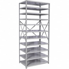 Hallowell - 11 Shelf Starter Medium-Duty Open Steel Shelving - 500 Lb Capacity, 36" Wide x 87" High x 12" Deep, Platinum - Benchmark Tooling