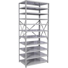 Hallowell - 11 Shelf Starter Medium-Duty Open Steel Shelving - 375 Lb Capacity, 48" Wide x 87" High x 18" Deep, Platinum - Benchmark Tooling