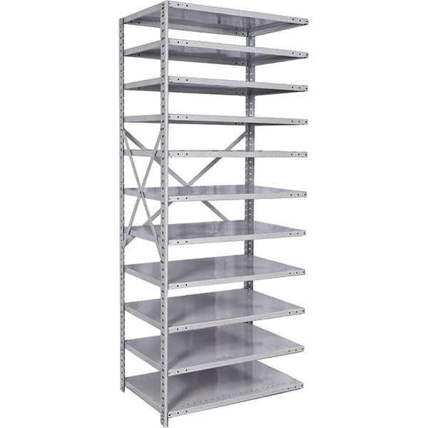 Hallowell - 11 Shelf Add-On Medium-Duty Open Steel Shelving - 500 Lb Capacity, 36" Wide x 87" High x 18" Deep, Platinum - Benchmark Tooling