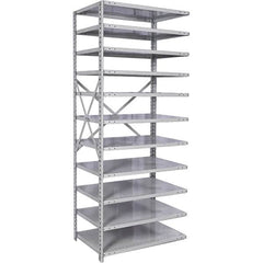 Hallowell - 11 Shelf Add-On Medium-Duty Open Steel Shelving - 500 Lb Capacity, 36" Wide x 87" High x 18" Deep, Platinum - Benchmark Tooling