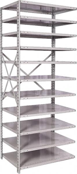 Hallowell - 11 Shelf Add-On Medium-Duty Open Steel Shelving - 500 Lb Capacity, 36" Wide x 87" High x 24" Deep, Platinum - Benchmark Tooling