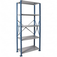 Hallowell - 5 Shelf Starter Heavy-Duty Open Steel Shelving - 450 Lb Capacity, 48" Wide x 87" High x 18" Deep, Blue/Platinum - Benchmark Tooling