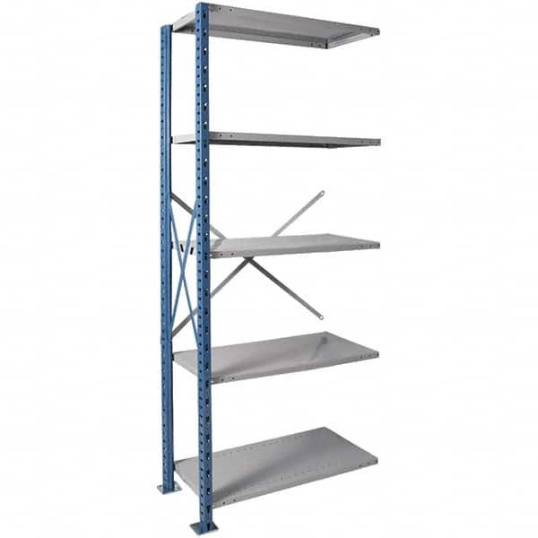 Hallowell - 5 Shelf Add-On Heavy-Duty Open Steel Shelving - 450 Lb Capacity, 48" Wide x 123" High x 18" Deep, Blue/Platinum - Benchmark Tooling