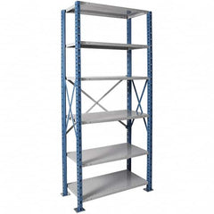 Hallowell - 6 Shelf Starter Heavy-Duty Open Steel Shelving - 800 Lb Capacity, 36" Wide x 87" High x 24" Deep, Blue/Platinum - Benchmark Tooling