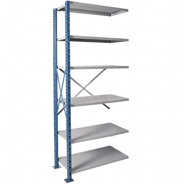 Hallowell - 6 Shelf Add-On Extra Heavy-Duty Open Steel Shelving - 900 Lb Capacity, 48" Wide x 87" High x 18" Deep, Blue/Platinum - Benchmark Tooling