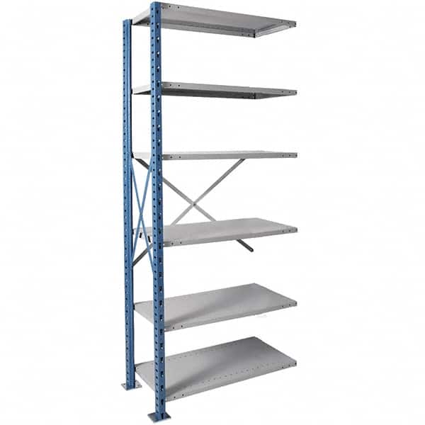 Hallowell - 6 Shelf Add-On Extra Heavy-Duty Open Steel Shelving - 1 Lb Capacity, 48" Wide x 123" High x 18" Deep, Blue/Platinum - Benchmark Tooling