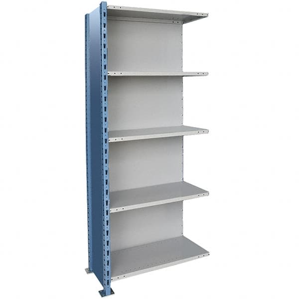 Hallowell - 5 Shelf, 1,200 Lb. Capacity, Closed Shelving Add-On Unit - 36 Inch Wide x 18 Inch Deep x 87 Inch High, Blue and Platinum - Benchmark Tooling