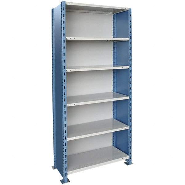 Hallowell - 6 Shelf, 1,200 Lb. Capacity, Closed Shelving Starter Unit - 36 Inch Wide x 18 Inch Deep x 123 Inch High, Blue and Platinum - Benchmark Tooling