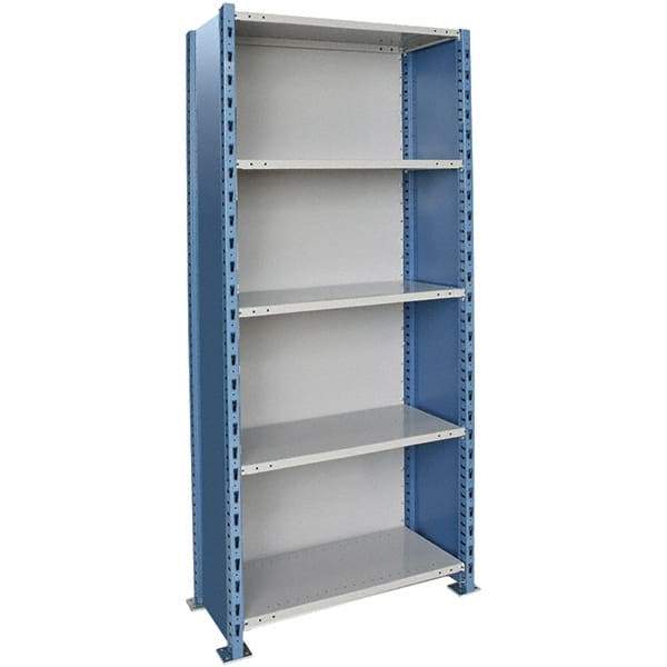 Hallowell - 5 Shelf, 800 Lb. Capacity, Closed Shelving Starter Unit - 36 Inch Wide x 24 Inch Deep x 123 Inch High, Blue and Platinum - Benchmark Tooling