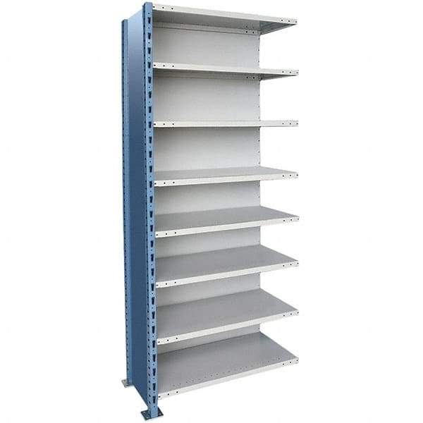 Hallowell - 8 Shelf, 800 Lb. Capacity, Closed Shelving Add-On Unit - 36 Inch Wide x 24 Inch Deep x 123 Inch High, Blue and Platinum - Benchmark Tooling