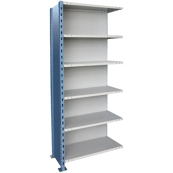 Hallowell - 6 Shelf, 1,200 Lb. Capacity, Closed Shelving Add-On Unit - 36 Inch Wide x 18 Inch Deep x 87 Inch High, Blue and Platinum - Benchmark Tooling
