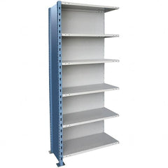 Hallowell - 6 Shelf, 1,200 Lb. Capacity, Closed Shelving Add-On Unit - 36 Inch Wide x 18 Inch Deep x 87 Inch High, Blue and Platinum - Benchmark Tooling