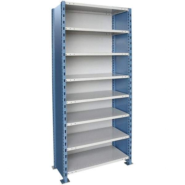 Hallowell - 8 Shelf, 450 Lb. Capacity, Closed Shelving Starter Unit - 48 Inch Wide x 18 Inch Deep x 123 Inch High, Blue and Platinum - Benchmark Tooling